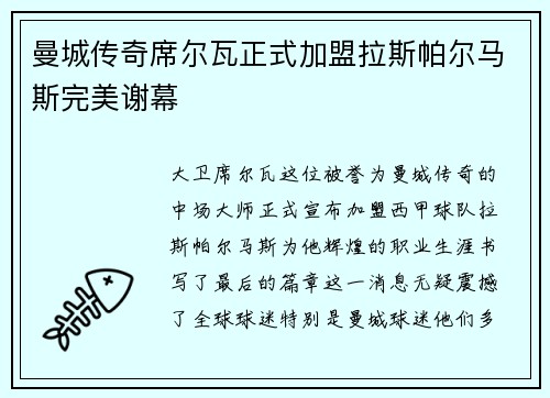曼城传奇席尔瓦正式加盟拉斯帕尔马斯完美谢幕